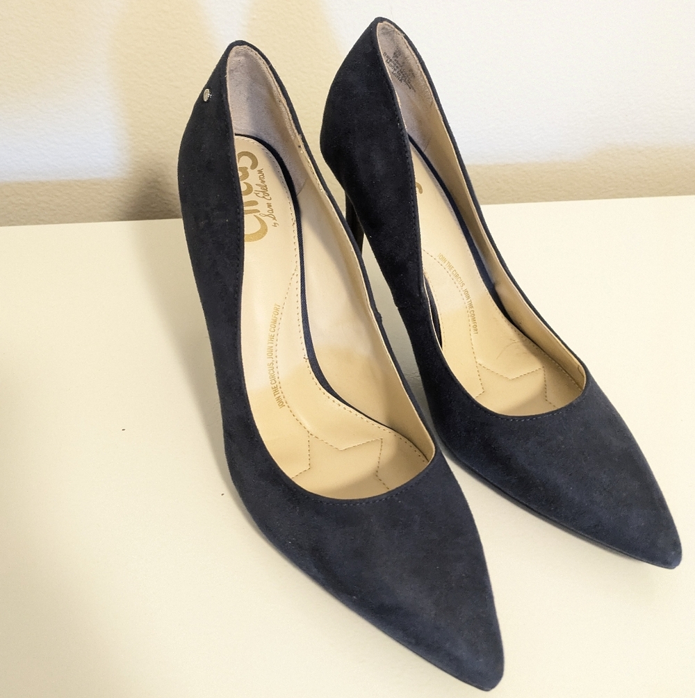Chic Navy Blue Suede Heels Size 8 Circus By Sam Edelman